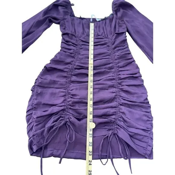 ASTR The Label Mardi Long Sleeve Ruched Mini Dress in Eggplant Purple - Small - Picture 11 of 15